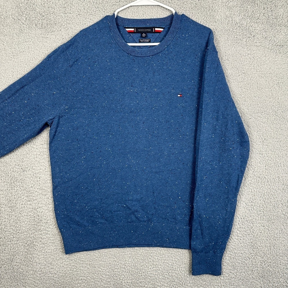 Tommy Hilfiger Cotton Cashmere Blend Sweater Crewneck Mens XL Blue Knit Textured